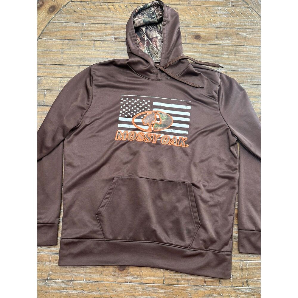 Mossy Oak Hoodie XL Brown Camo Lined American Flag Hunting Pullover